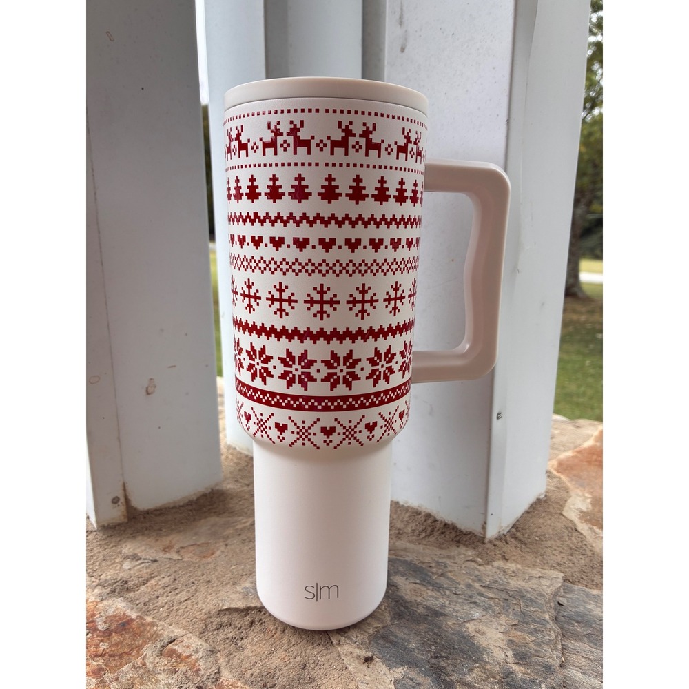 Simple Modern 40oz Trek Tumbler Red Fair Isle Reindeer Holiday Travel Mug NEW